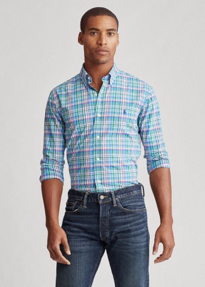 Men's Polo Ralph Lauren Custom Fit Plaid Poplin Shirts | 135768TSP